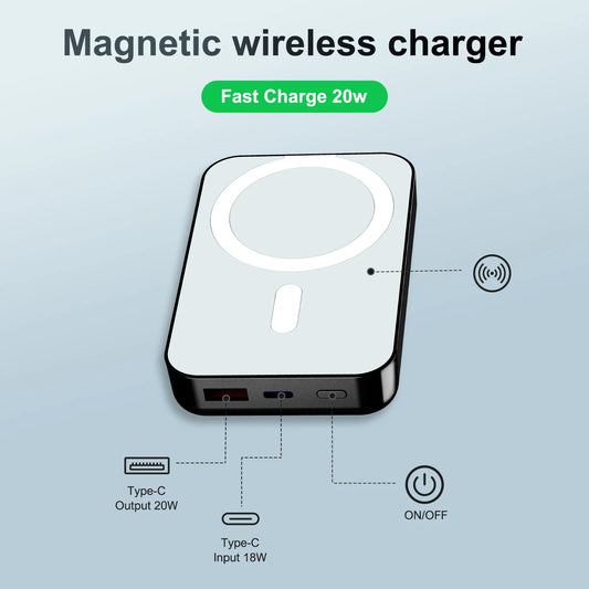 Magnetic Wireless Portable Charger Power Bank 10000mAh PD20W Built In LED Display for iPhone 16 15 14 13 12 Pro Mini Pro Max