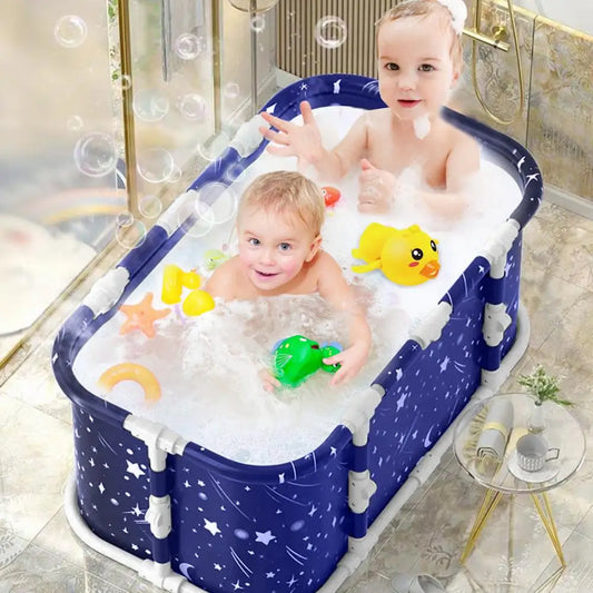 Foldable Bathtub Starry Blue Pattern Extended Design Soaking Bath Tub With Double Drain Holes Oxford Cloth Ice Bath Tub