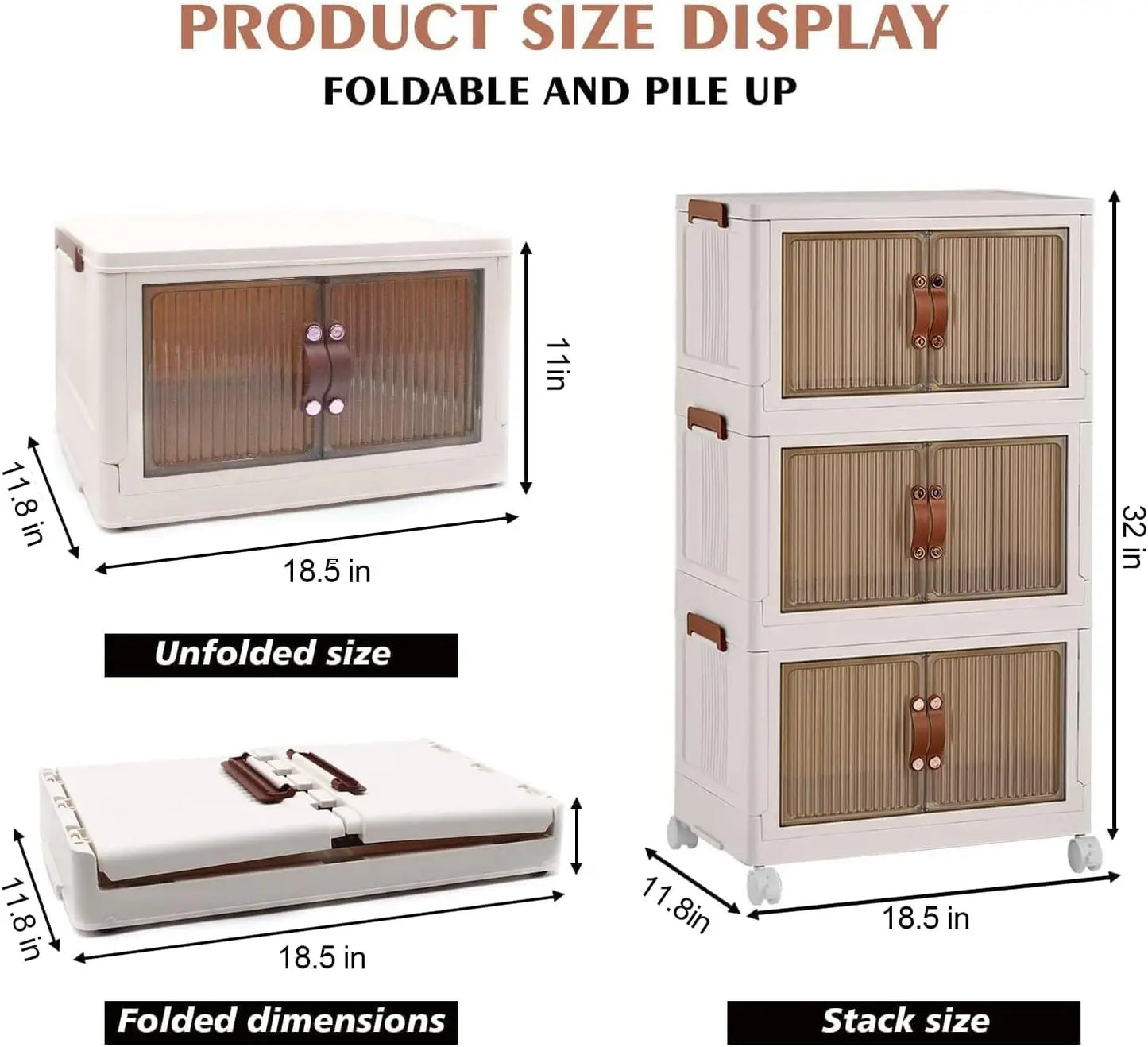 Three Tier Foldable Storage With Wheels Stackable Organizer
