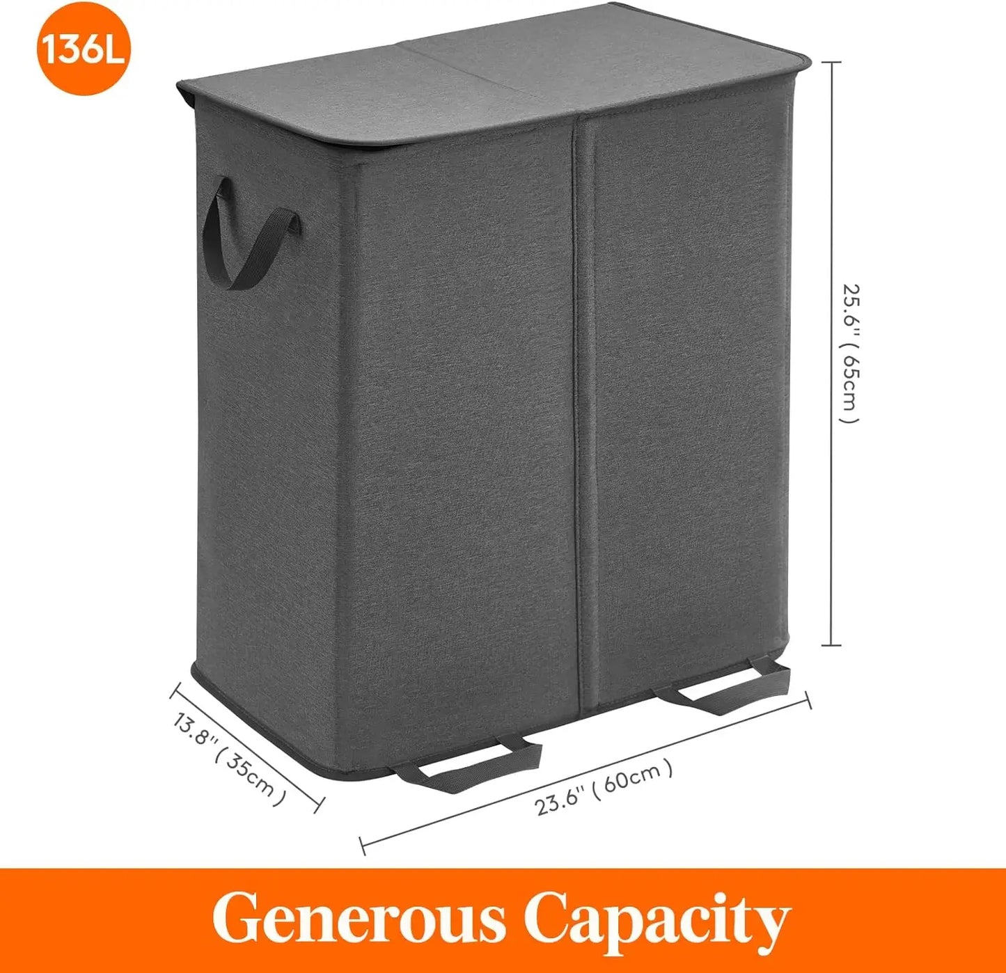 Large Collapsible Double Laundry Hamper with Lid and Handle