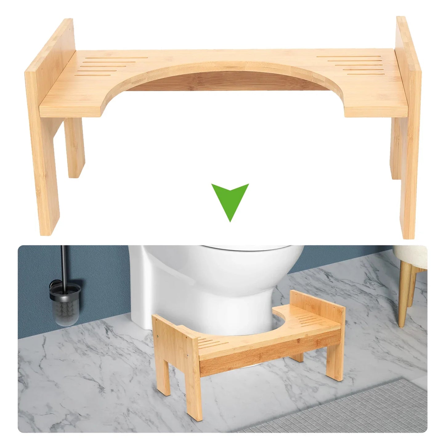 Bymaocar Bamboo Height Adjustable Toilet Stool For Adults