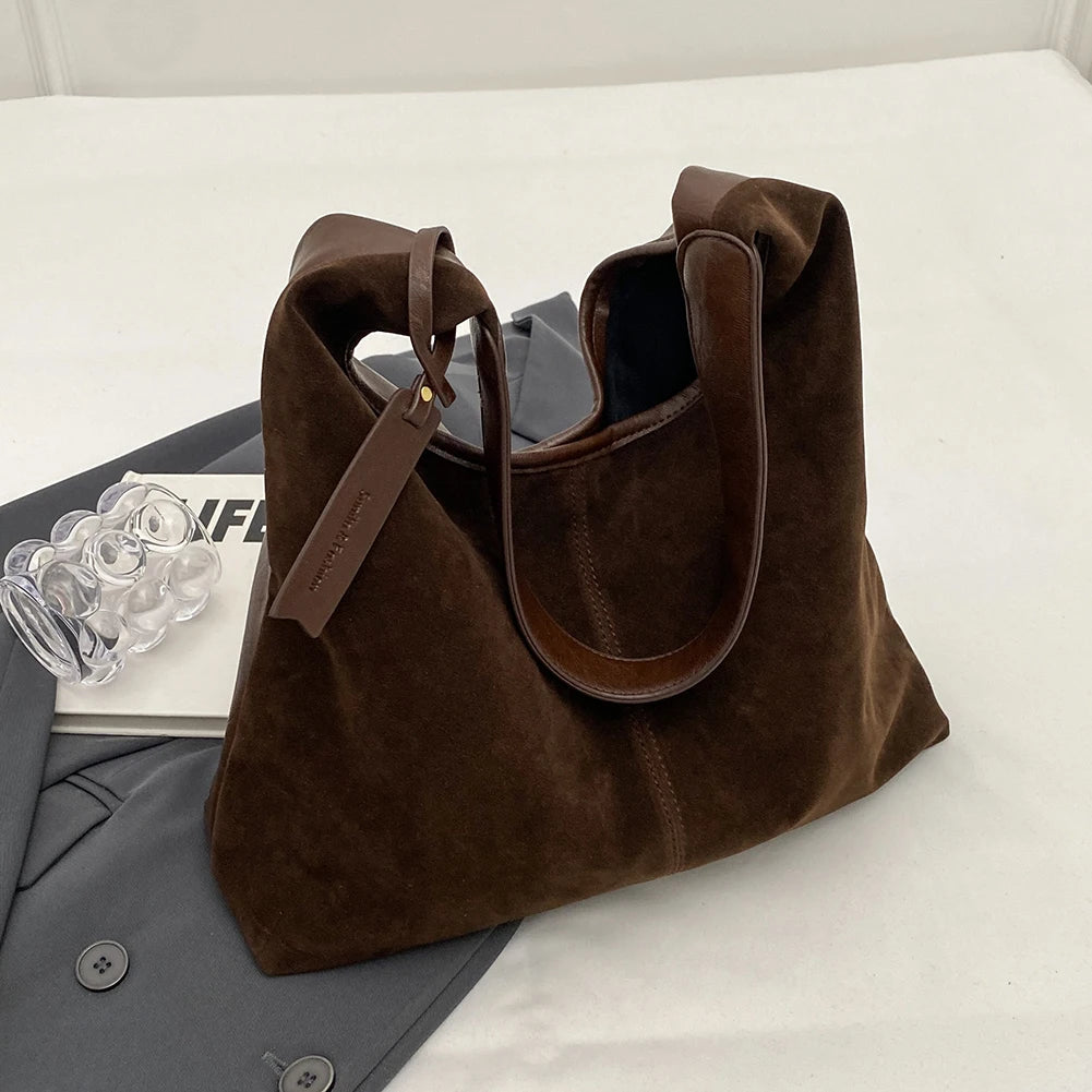 Women's Suede Hobo Slouchy Tote Bag with Magnetic Closure