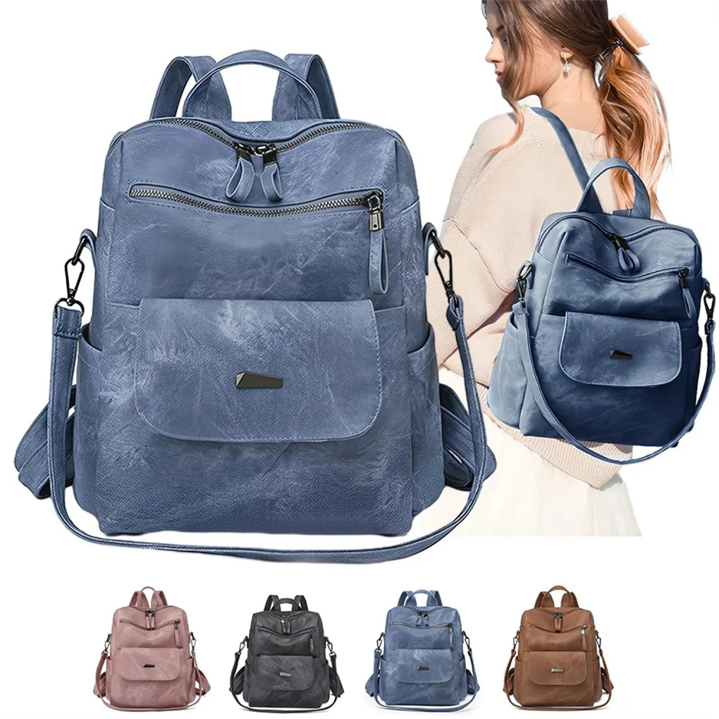 2025 New Waterproof PU Leather Backpack Purse for Women Casual Shoulder Handbags