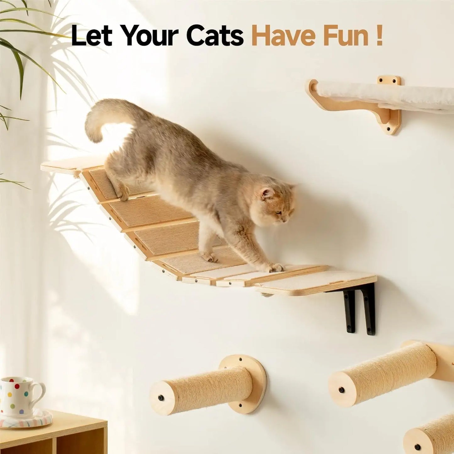 MEWOOFUNCN Cat Bridge Wall Mounted Wooden Climbing Shelves Five Tier