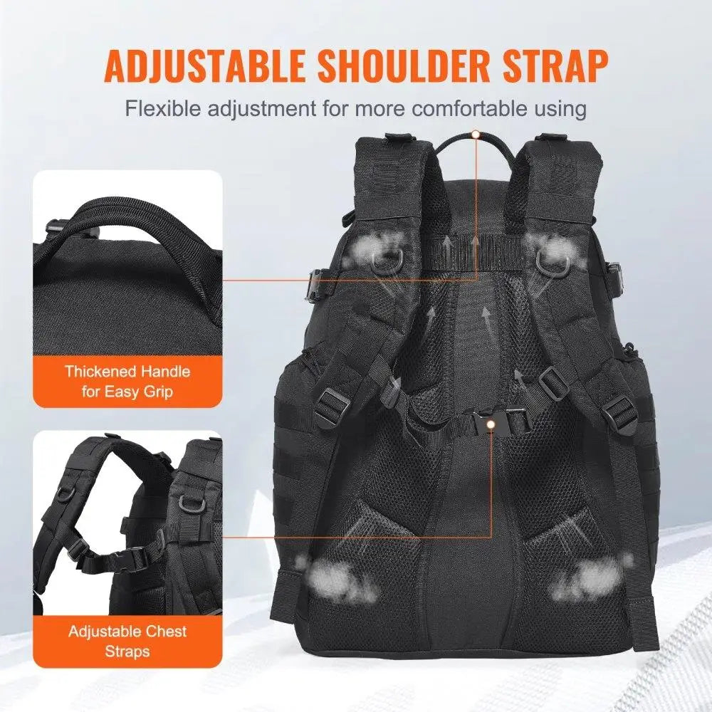 Vevor Tactical Rucksack 40L Molle Compatible Sponge Padding Assault Pack Outdoor Camping Trekking EDC Backpack Black