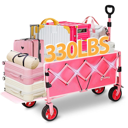 52 Inch Extender Folding Collapsible Wagon Cart Foldable Heavy Duty Lightweight Extra Long Utility Cart 330 Pounds Weight Capacity