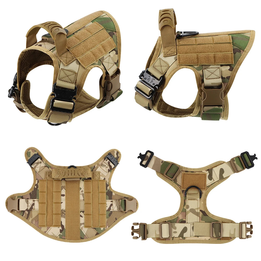 Military Large Dog Harness Set with Collar Leash Bags and Patches for Malinois Training Tactical Vest Accessories