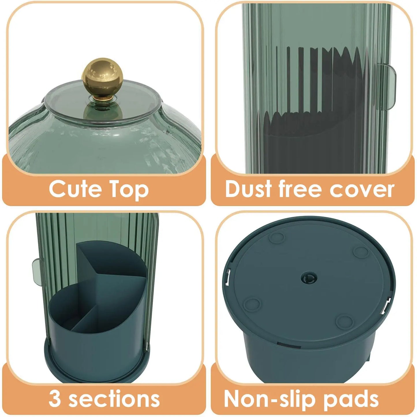 Yoolens Makeup Brush Holder With Lid Rotating Dustproof Organizer