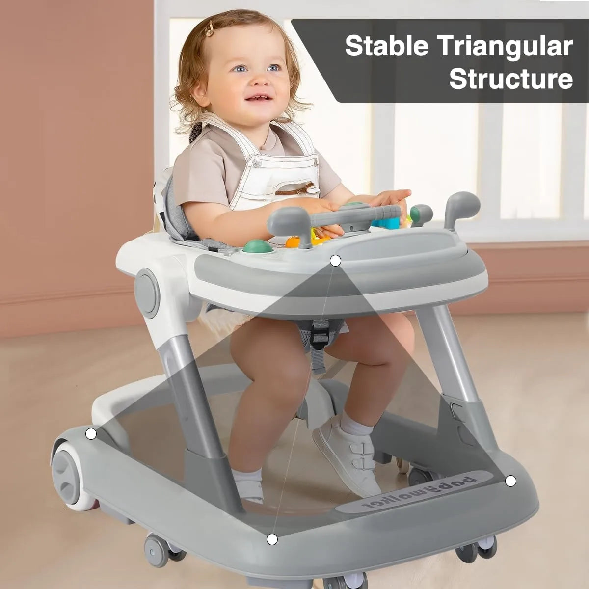 2 in 1 Baby Walker Toddler Push Walker with Removable Feeding Tray and Music Tray Foldable Design