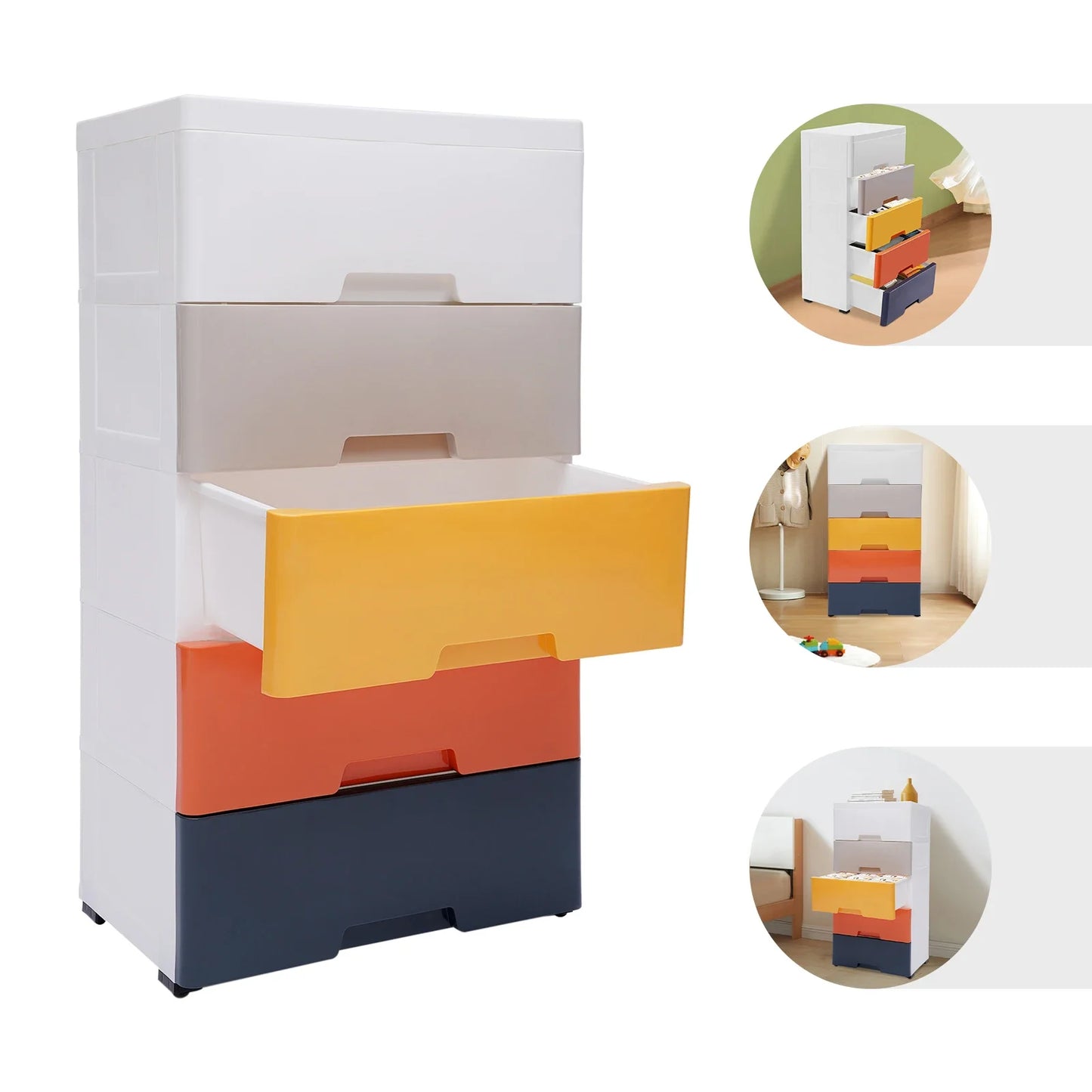 5 Drawer Plastic Dresser With Wheels For Space Saving