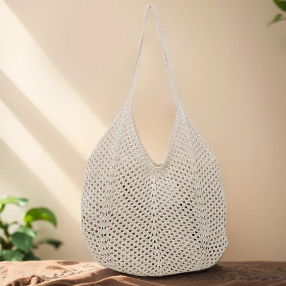 Women Knitting Shoulder Bag Solid Color Crochet Hobo Bag