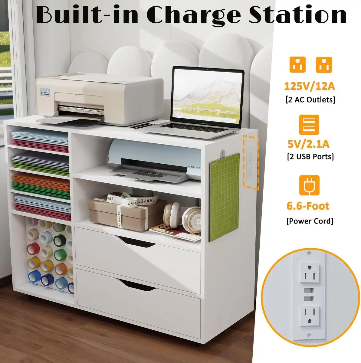 Cricut Compatible Rolling Craft Cart With Charge Station