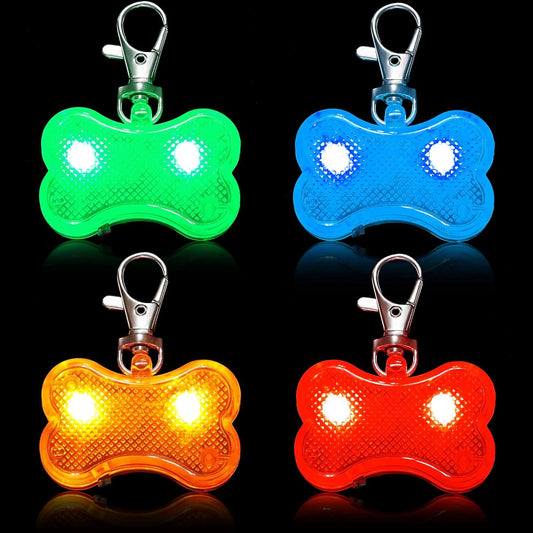 Bright and Essential Pet Supplies for Night Time Camping Adventures Set of 4 Waterproof LED Collar Tags for Dogs