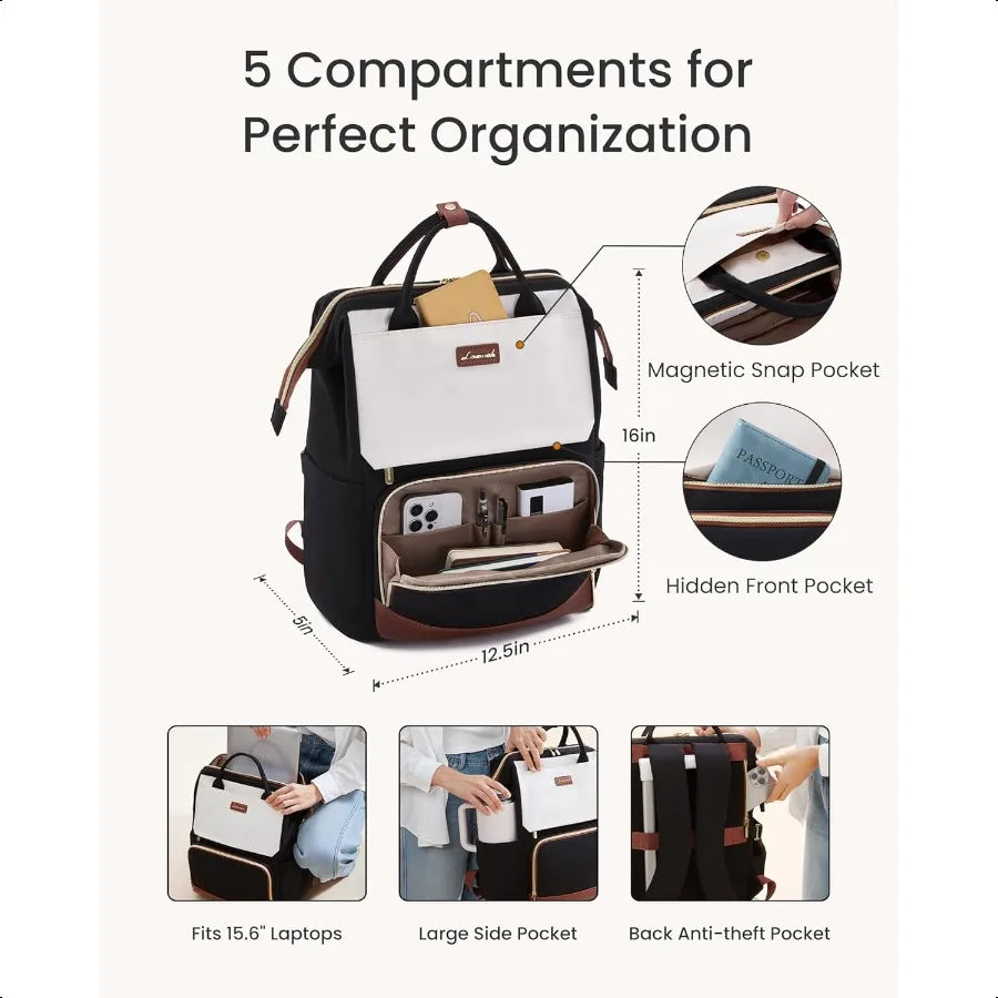Laptop Backpack for Women, 15.6 Inch, Waterproof Tumbler Holder