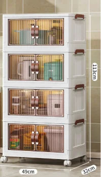 Three Tier Foldable Storage With Wheels Stackable Organizer
