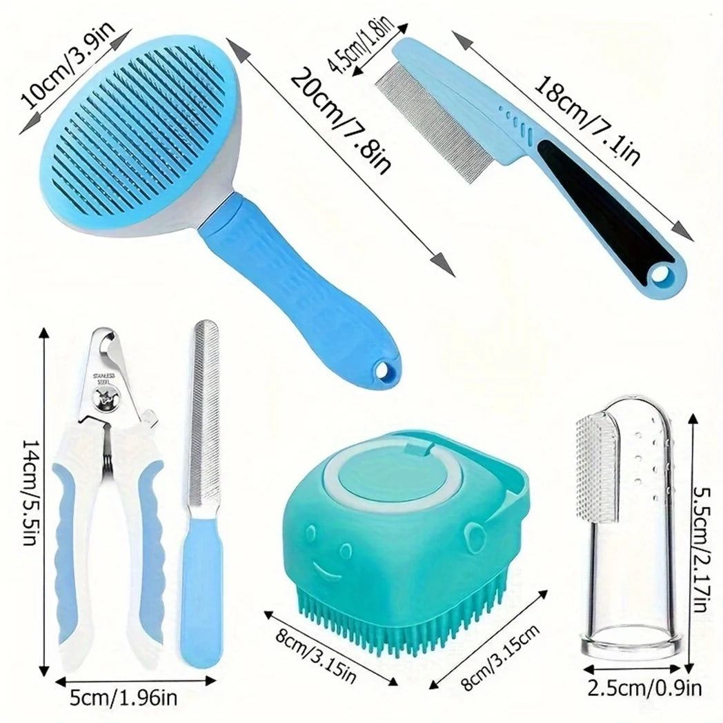 7 Pack Pet Grooming Set Hair Removal Comb Flea Comb Dog Brush