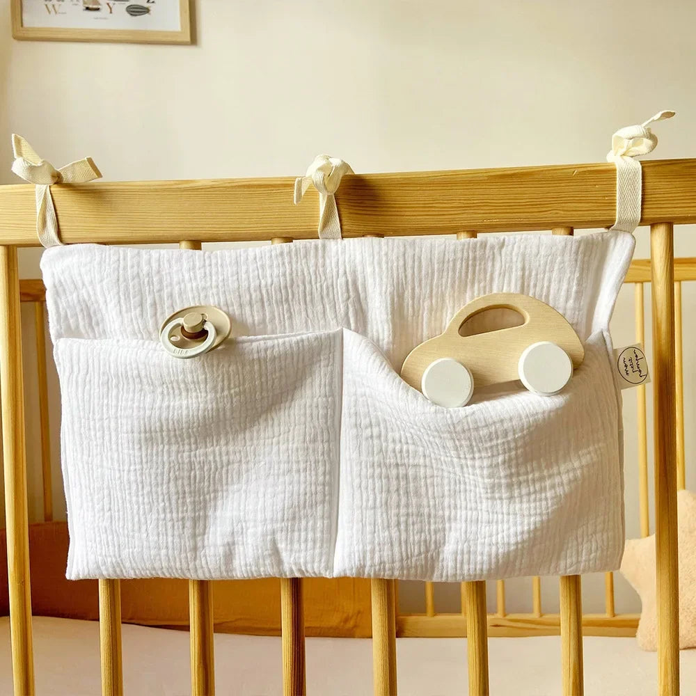 Cotton Baby Crib Storage Bag Double Pouch Organizer