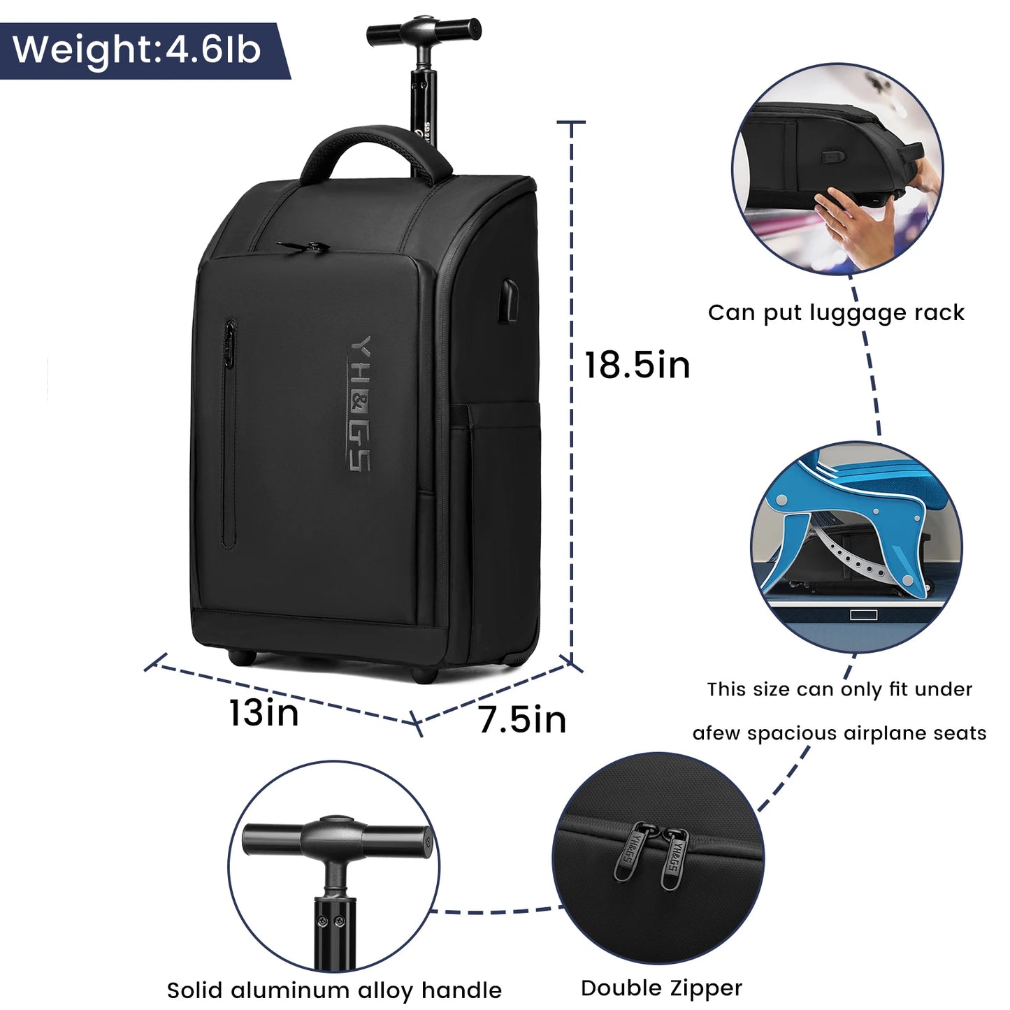 YH&GSCN Rolling Backpack Laptop Water Resistant Large Capacity Luggage