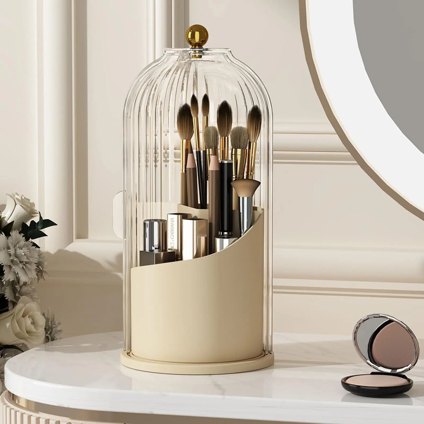 Yoolens Makeup Brush Holder With Lid Rotating Dustproof Organizer