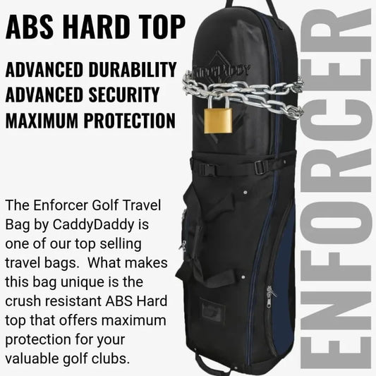 CaddyDaddy Enforcer Golf Travel Bag Soft Sided Cover with Hard Top Protection Wheels and Lockable Extra Large Zippers