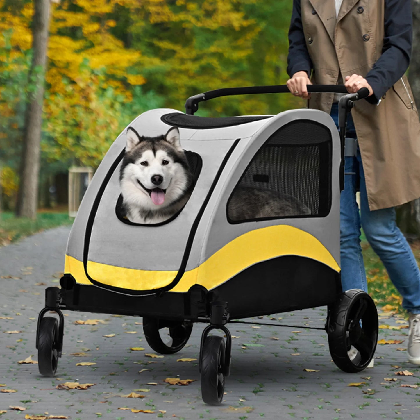 Premium 4 Wheel Foldable Dog Stroller Pram For All Sizes