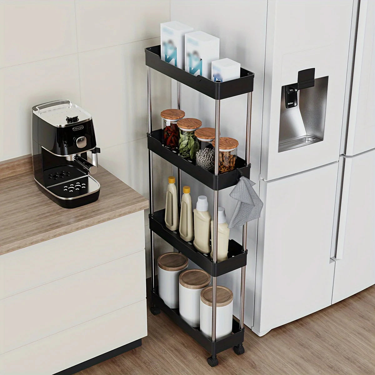 3/4 Tier Slim Rolling Storage Rack for Narrow Spaces