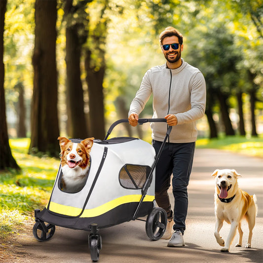 Foldable Dog Stroller With 4 Wheels And Rainproof Cover