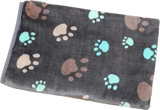 Grey Paw Print Fleece Flannel Pet Blanket For Cats And Dogs