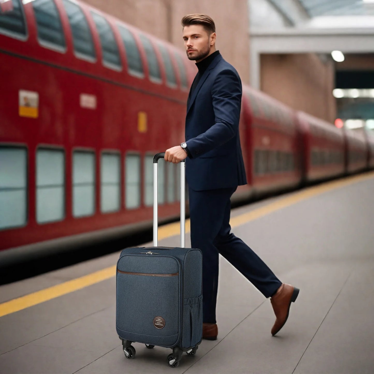 Luggage Set Underseat Carry On Luggage with Wheels 15 Inch Lightweight Luggage with Front Opening Lid Blue