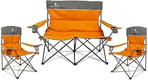 Set of 3 Camping Chairs Folding 500Lb Cup Holder Carry Bag