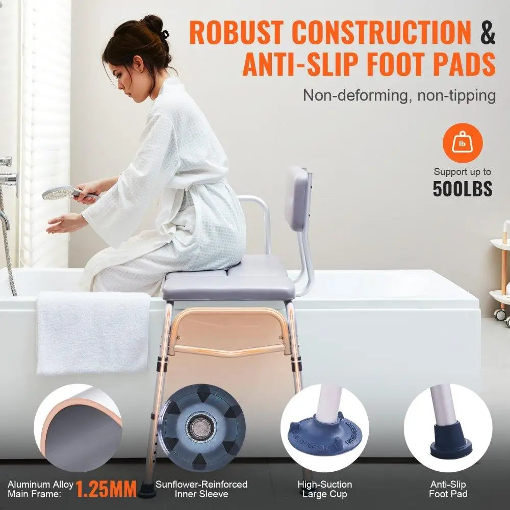 Tub Transfer Bench for Bathtub 500lbs Shower Seat for Elderly and Disabled Padded Non-Slip Armrest Reversible Backrest