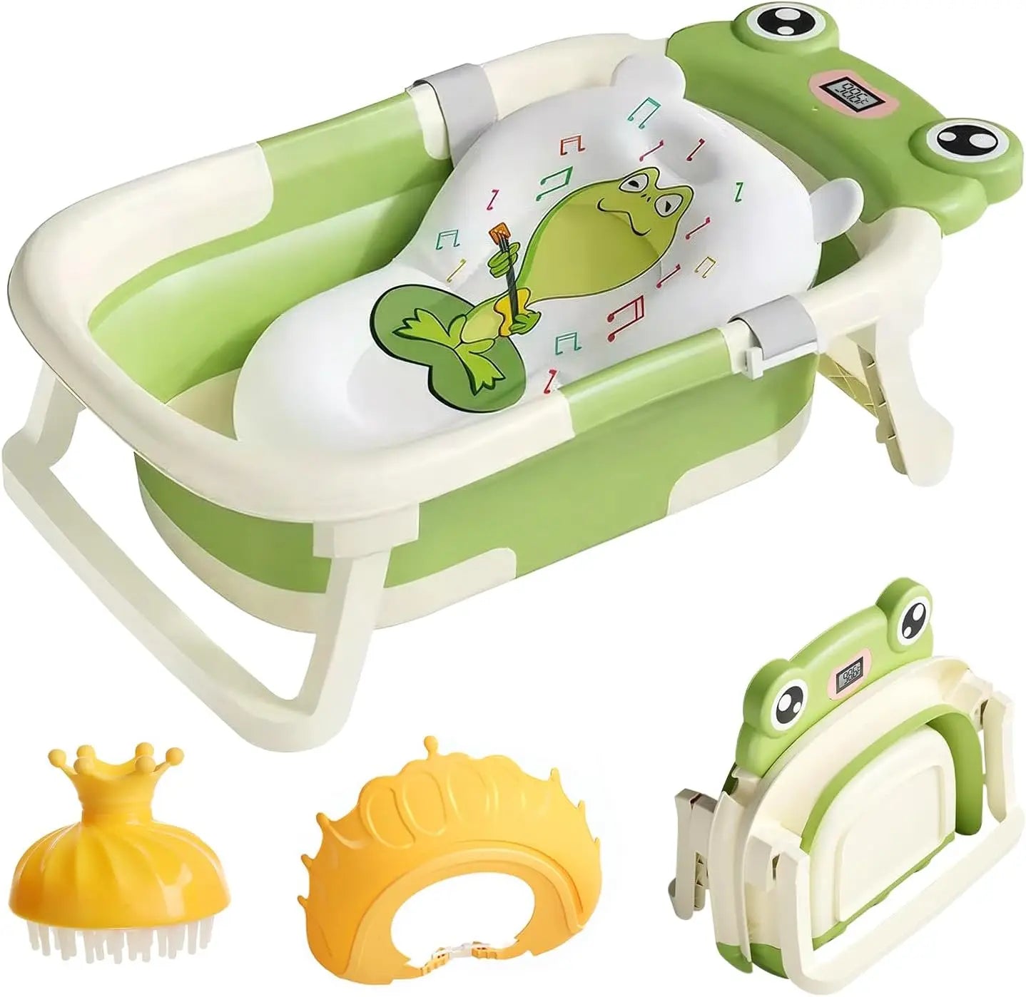 Foldable Baby Bathtub with Thermometer and Floating Cushion for Infants and Toddlers 0 to 36 Months