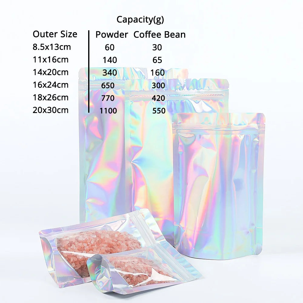 Smell Proof Ziplock Bags Clear Front Holographic Mylar