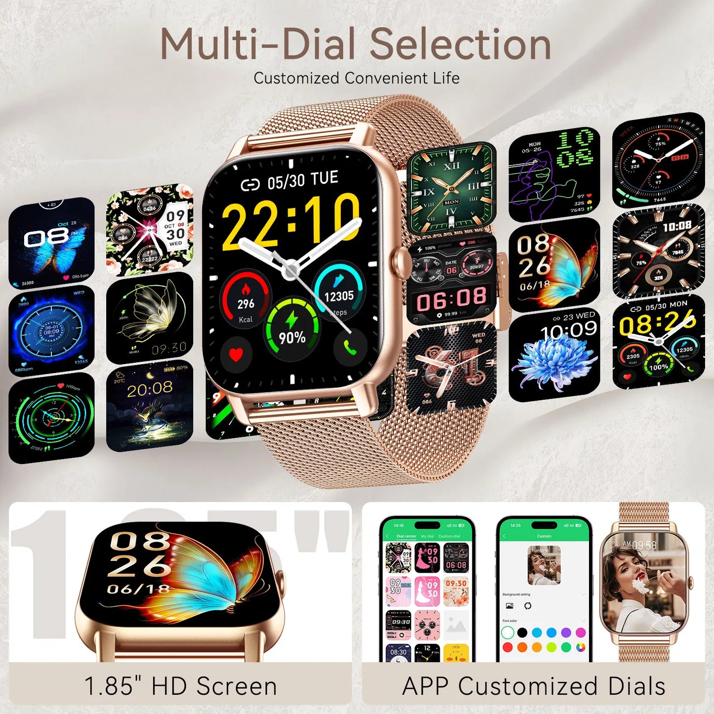 LaNikar P66D Smartwatch For Women Health Monitoring IP68 Waterproof Bluetooth Calling Fitness Tracker