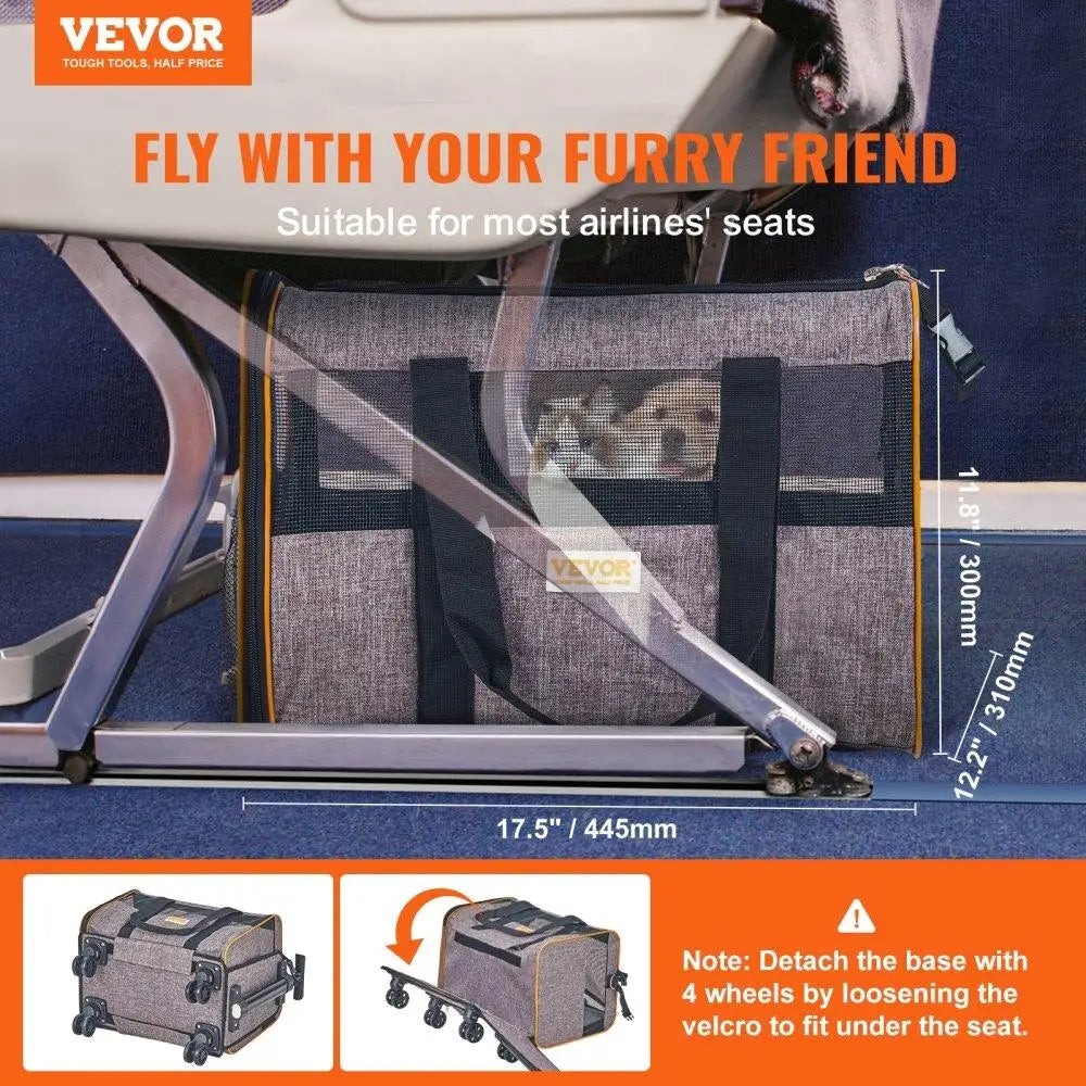 Rolling Cat Carrier with Wheels Airline Approved Pet Travel Bag Telescopic Handle and Shoulder Strap for Pets Up to 22 Pounds