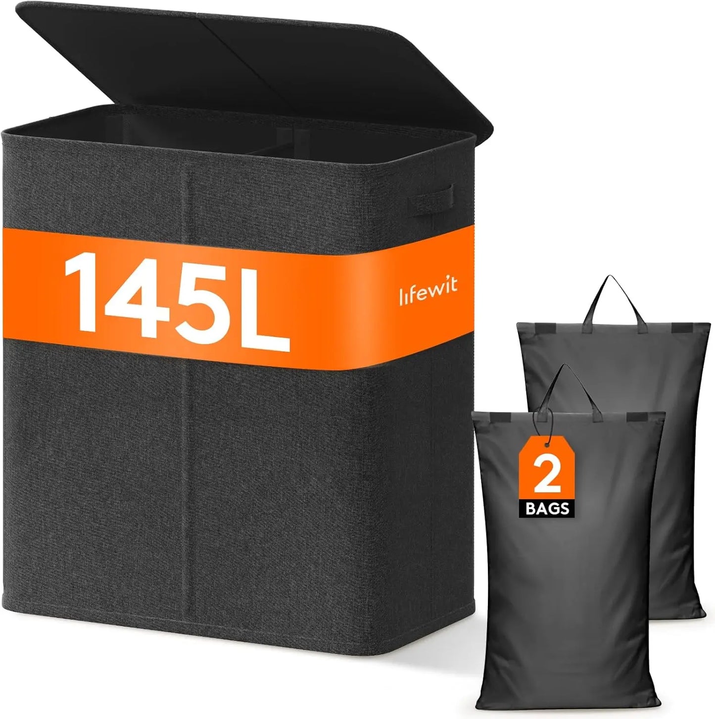 Large Collapsible Double Laundry Hamper with Lid and Handle