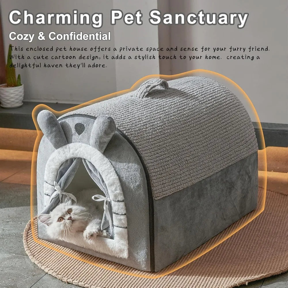 Portable Indoor Dog Cave Bed With Washable Cushion, M Size