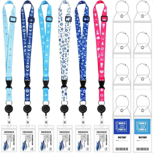 18 Pcs Cruise Lanyards Adjustable Lanyard with Retractable Reel Waterproof ID Badge Holder Luggage Tags for All Cruise Essentials