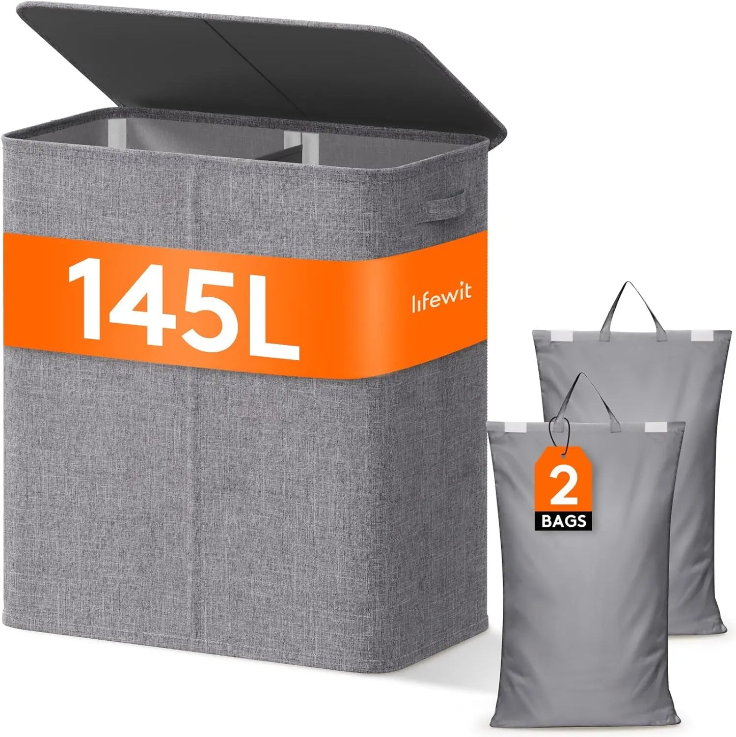 Large Collapsible Double Laundry Hamper with Lid and Handle