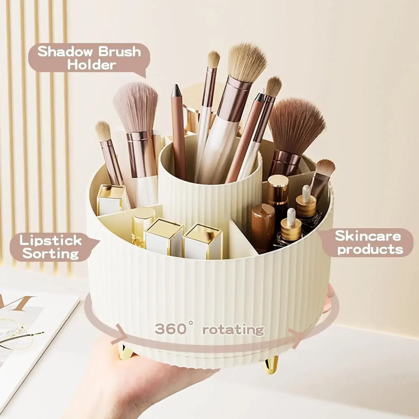 Casa Bano 360 Degree Rotating Makeup Brush Organizer Five Slot Cup Vanity Storage