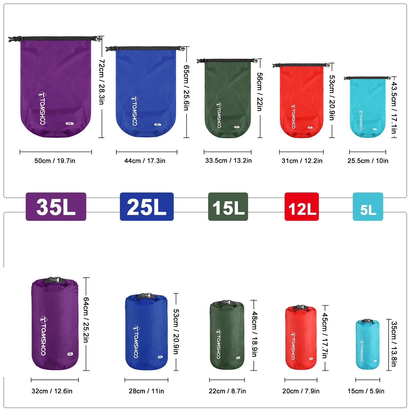 Tomshoo 3/5 Pack Waterproof Dry Bags Sacks Lightweight Waterproof Storage Dry Bags for Outdoor Camping Boating Hiking Rafting