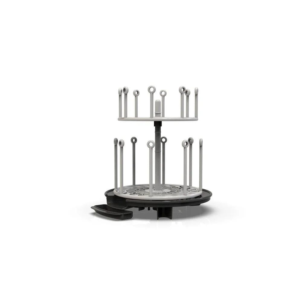 Two Tier Spin Stack Baby Bottle Drying Rack Countertop Space Saving Rotating Design Essential Organizer with Drip Tray