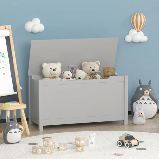 Kids Gray MDF Toy Box With Hinged Lid, Storage For Ages 2+