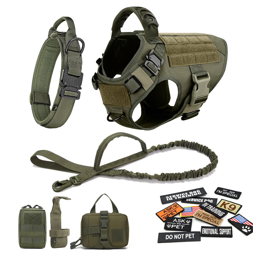 Military Large Dog Harness Set with Collar Leash Bags and Patches for Malinois Training Tactical Vest Accessories