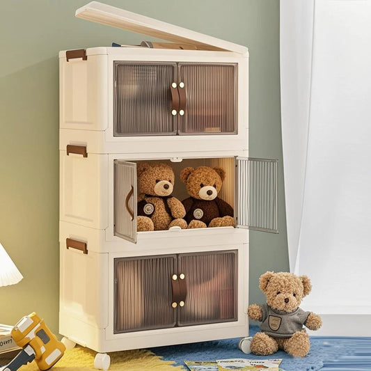 Three Tier Foldable Storage With Wheels Stackable Organizer