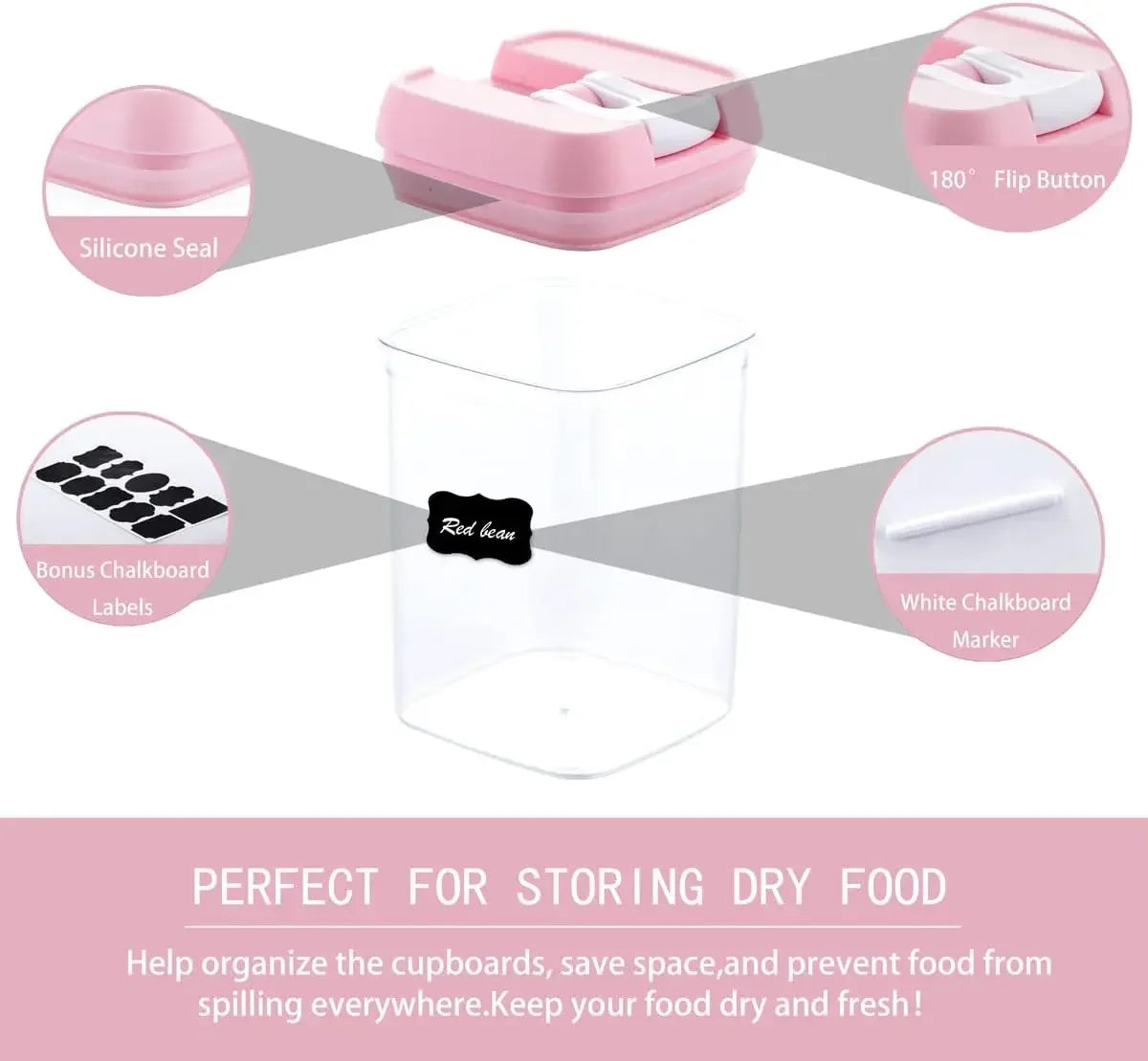 Airtight 10 Piece BPA Free Clear Storage Containers Pink