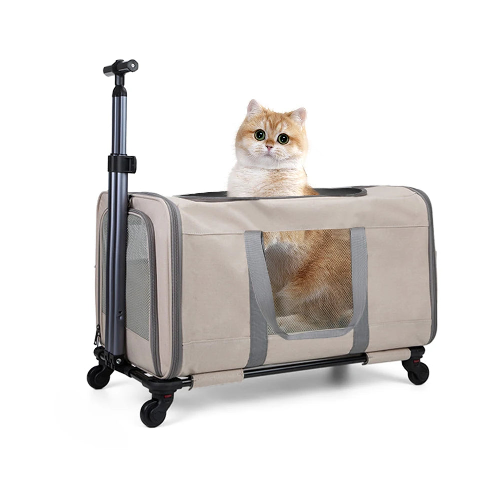 Cat Trolley for Two Cats Large Transport Box with Wheels Cat Carrier with Safety Belts for Travel