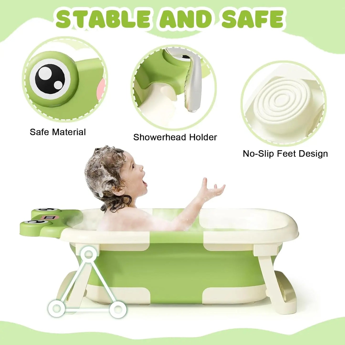 Baby Bath Tub With Foldable Design Bath Cushion And Thermometer