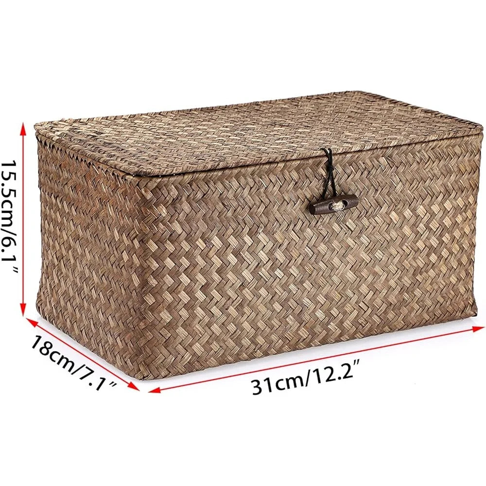 Handwoven Seagrass Storage Basket With Lid Home Office