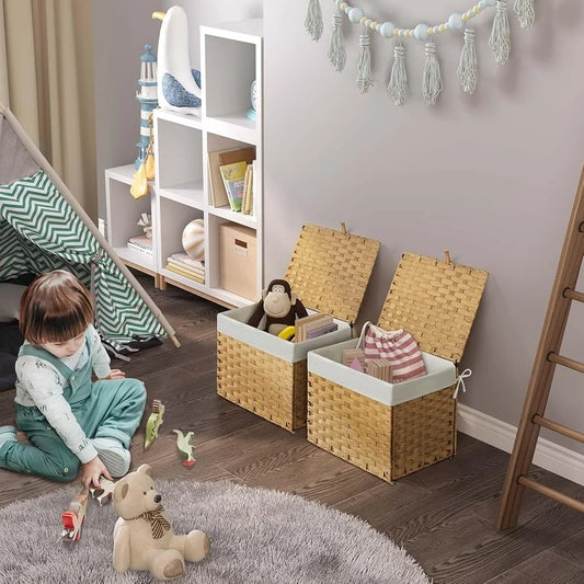 35L Foldable Storage Basket Lid Removable Liner And Handles